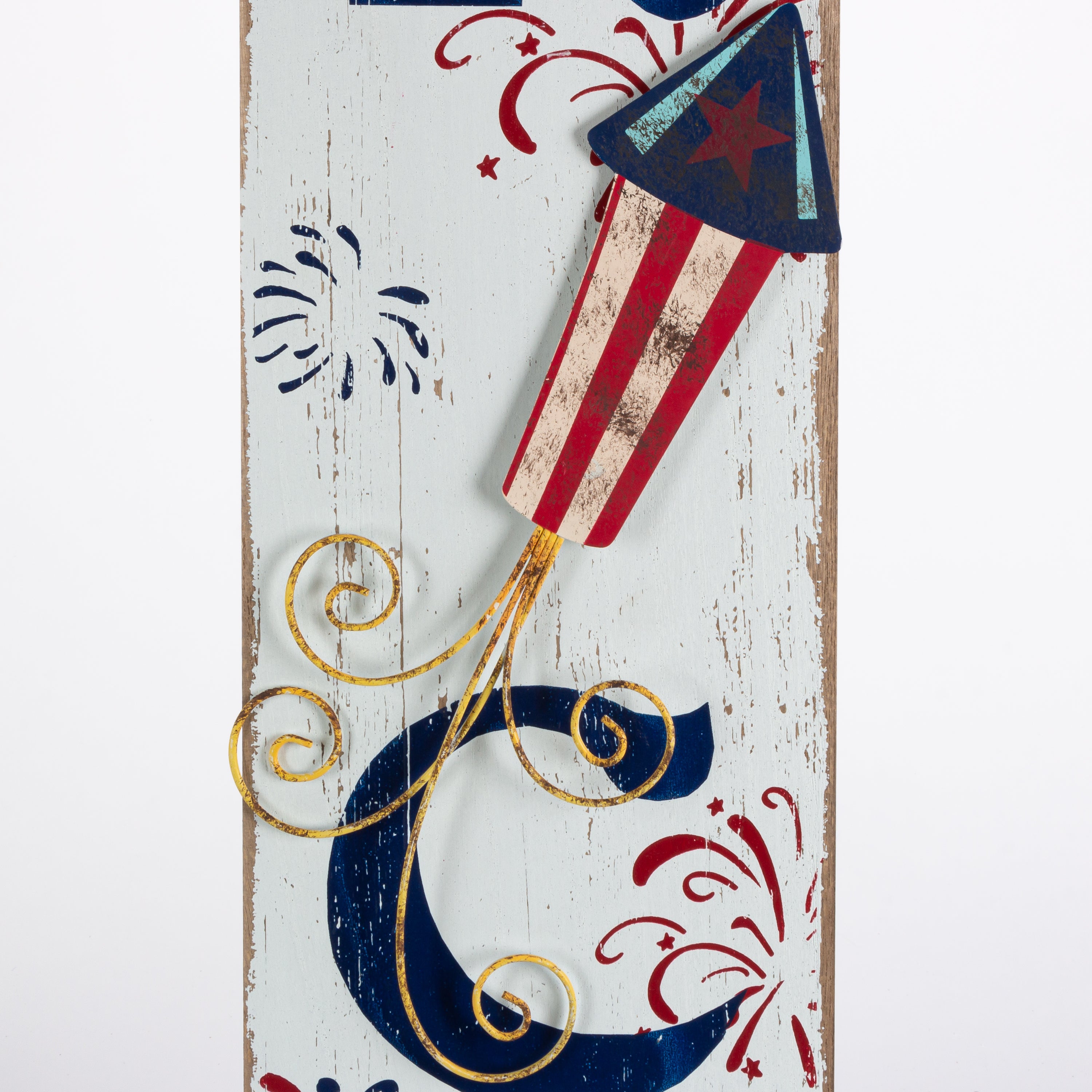47.25 Inch Wood Patriotic Wall Decor with Metal Accents and Firecrackers Set of 2